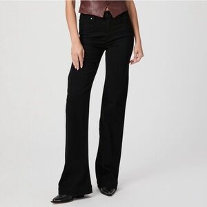 Paige Leenah Wide Leg Jeans High Rise Black Shadow Size 30